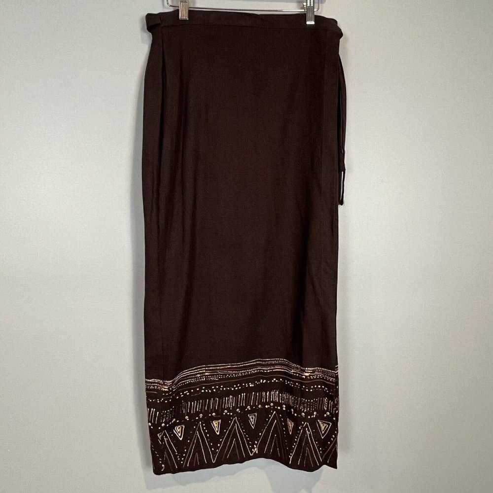 John Paul Richard Linen Blend‎ Long Brown Wrap Skirt Womens Size Large NWOT